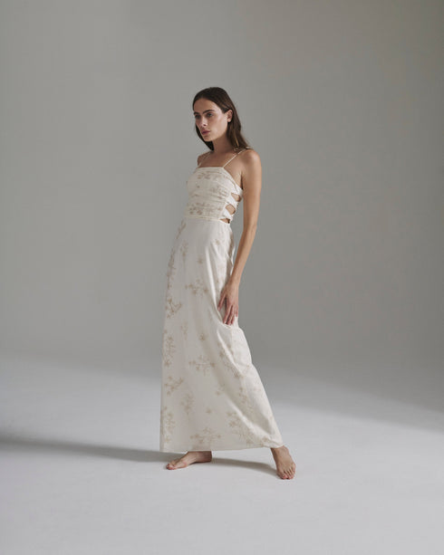 Tejada Pleated Cotton Midi Dress / Ivory Guayacan